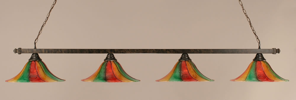 Square 4 Light Billiard Light Shown In Bronze Finish With 16" Mardi Gras Glass