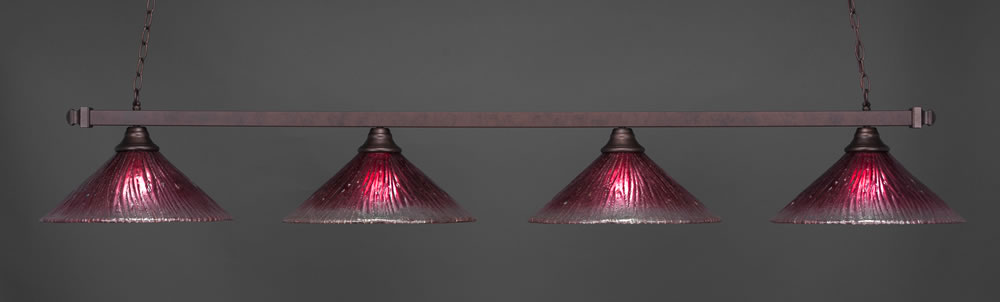 Square 4 Light Bar Shown In Bronze Finish With 16" Wine Crystal Glass
