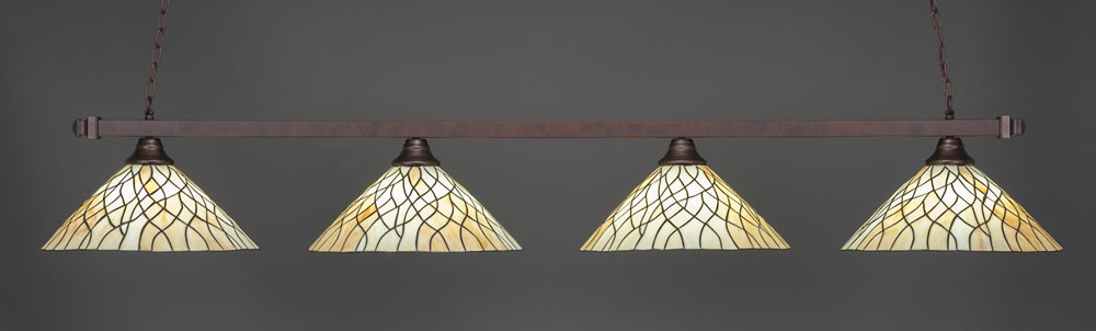 Square 4 Light Bar Shown In Bronze Finish With 16" Sandhill Tiffany Glass