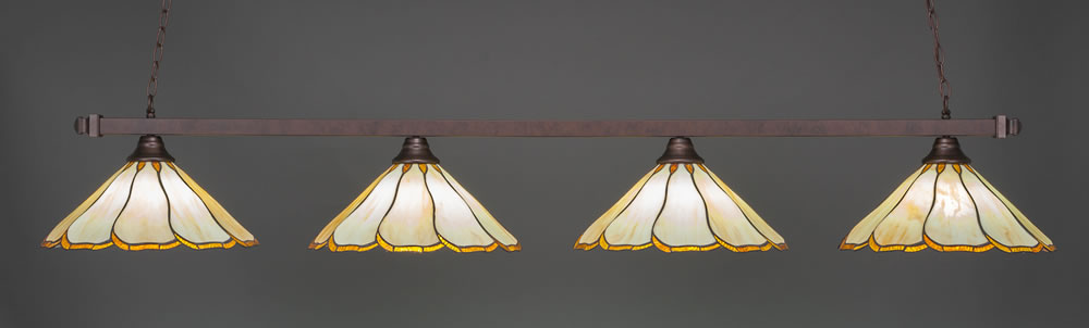 Square 4 Light Bar Shown In Bronze Finish With 16" Honey & Brown Flair Tiffany Glass