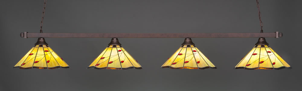 Square 4 Light Bar Shown In Bronze Finish With 16" Autumn Leaves Tiffany Glass