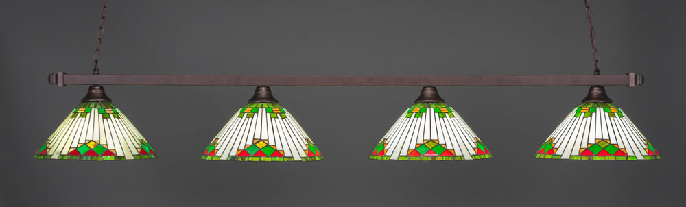 Square 4 Light Bar Shown In Bronze Finish With 16" Green Sunray Tiffany Glass