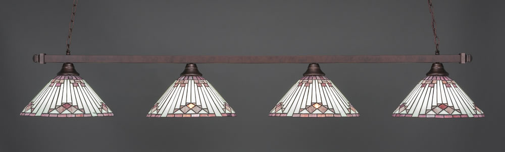 Square 4 Light Bar Shown In Bronze Finish With 15" Purple Sunray Tiffany Glass