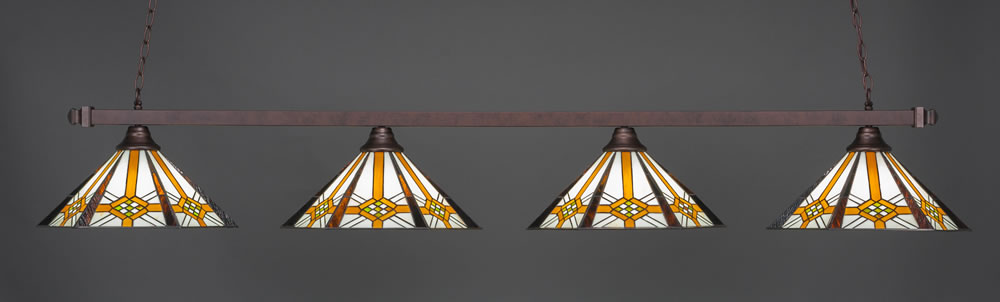 Square 4 Light Bar Shown In Bronze Finish With 16" Hampton Tiffany Glass
