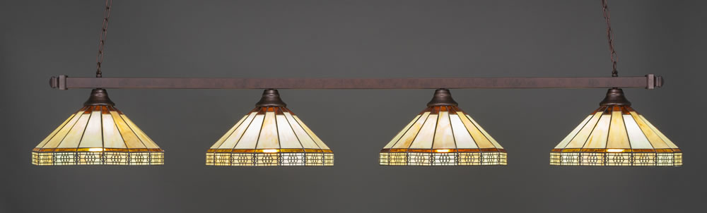 Square 4 Light Bar Shown In Bronze Finish With 15" Honey & Brown Mission Tiffany Glass
