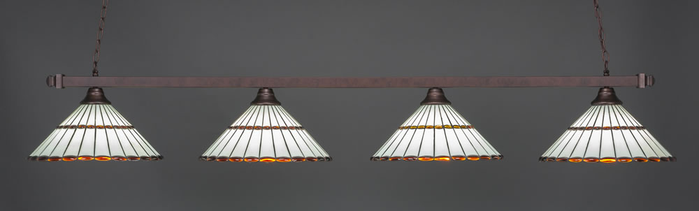 Square 4 Light Bar Shown In Bronze Finish With 15.5" Honey Glass & Amber Brown Jewels Tiffany Glass