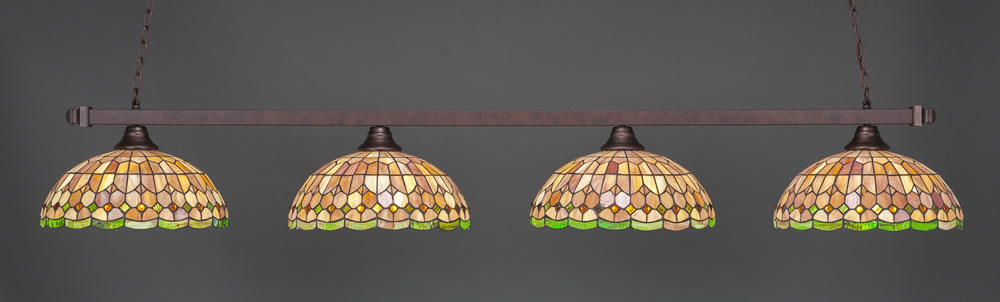 Square 4 Light Bar Shown In Bronze Finish With 16" Rosetta Tiffany Glass