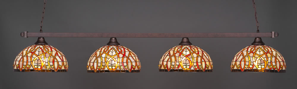 Square 4 Light Bar Shown In Bronze Finish With 15" Persian Nites Tiffany Glass