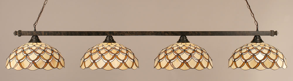 Square 4 Light Bar Shown In Bronze Finish With 16" Honey & Brown Scallop Tiffany Glass