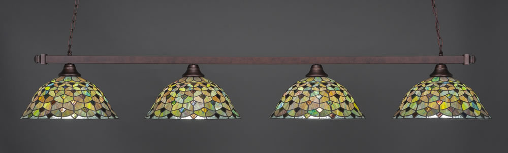 Square 4 Light Bar Shown In Bronze Finish With 16" Crescent Tiffany Glass
