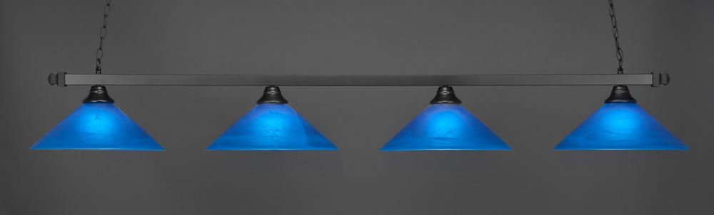 Square 4 Light Bar Shown In Matte Black Finish With 16" Blue Italian Glass