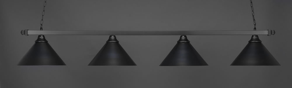 Square 4 Light Bar Shown In Matte Black Finish With 14" Bronze Cone Metal Shades