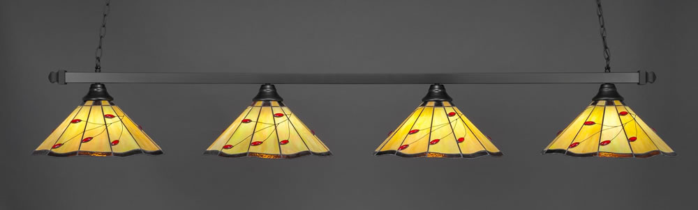 Square 4 Light Bar Shown In Matte Black Finish With 16" Autumn Leaves Tiffany Glass
