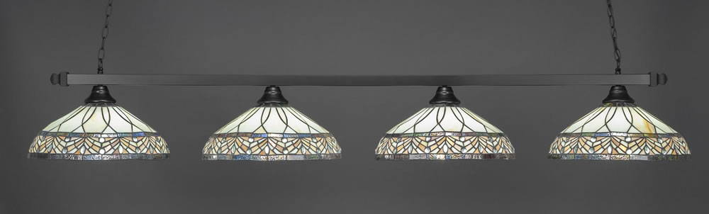 Square 4 Light Bar Shown In Matte Black Finish With 16" Royal Merlot Tiffany Glass