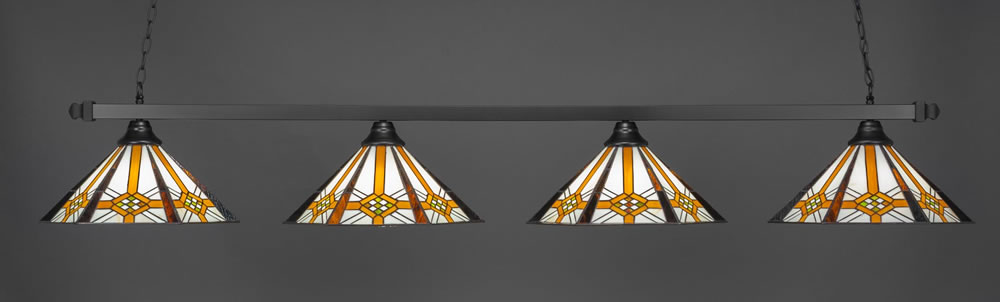Square 4 Light Bar Shown In Matte Black Finish With 16" Hampton Tiffany Glass