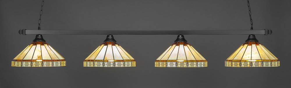 Square 4 Light Bar Shown In Matte Black Finish With 15" Honey & Brown Mission Tiffany Glass
