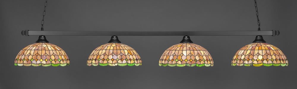 Square 4 Light Bar Shown In Matte Black Finish With 16" Rosetta Tiffany Glass