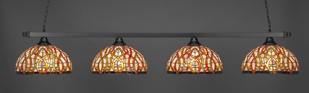 Square 4 Light Bar Shown In Matte Black Finish With 15" Persian Nites Tiffany Glass