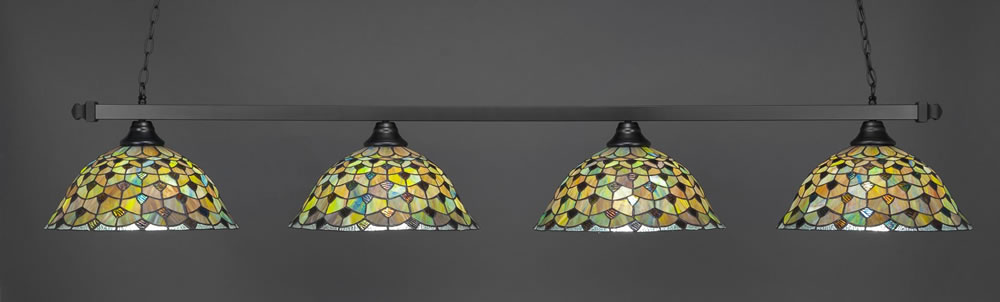 Square 4 Light Bar Shown In Matte Black Finish With 16" Crescent Tiffany Glass