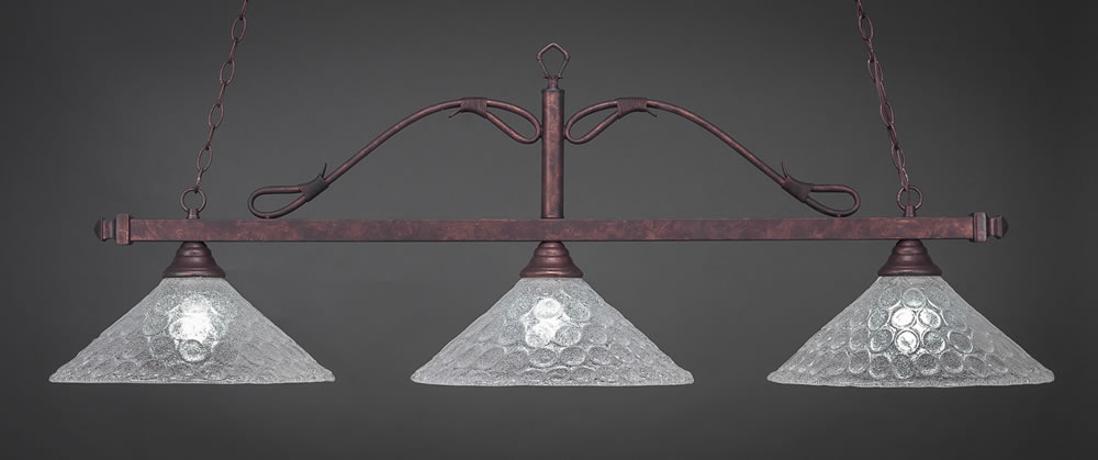 Scroll 3 Light Billiard Light Shown In Bronze Finish With 16" Italian Bubble Glass