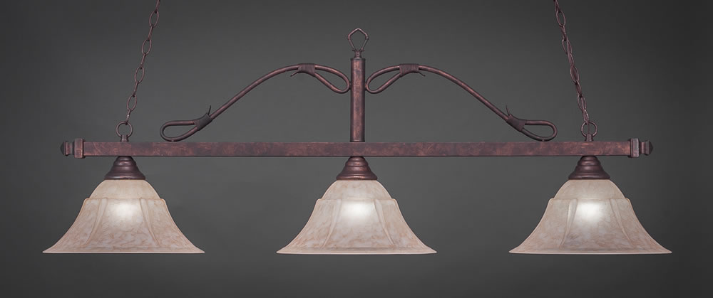 Scroll 3 Light Billiard Light Shown In Bronze Finish With 14" Italian Marble Glass
