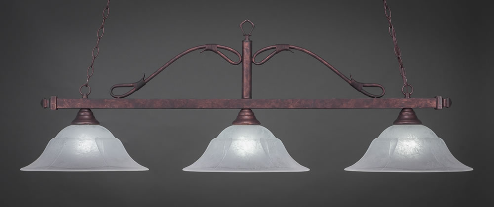 Scroll 3 Light Billiard Light Shown In Bronze Finish With 16" White Marble Glass