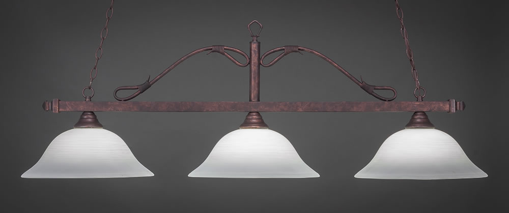 Scroll 3 Light Billiard Light Shown In Bronze Finish With 16" White Linen Glass