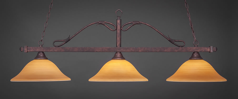 Scroll 3 Light Billiard Light Shown In Bronze Finish With 16" Italian Bubble Glass