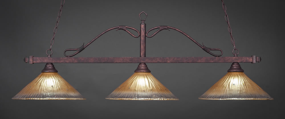 Scroll 3 Light Billiard Light Shown In Bronze Finish With 16" Charcoal Spiral Glass