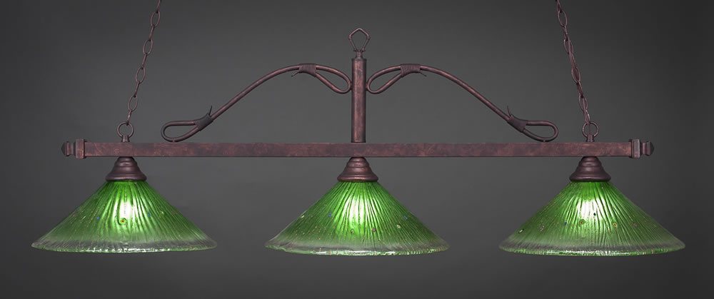 Scroll 3 Light Billiard Light Shown In Bronze Finish With 14" White Marble Glass