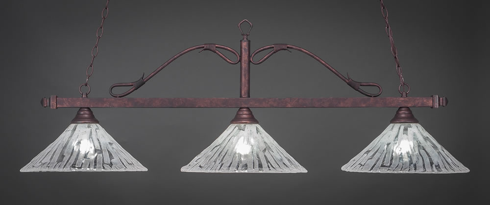 Scroll 3 Light Billiard Light Shown In Bronze Finish With 16" Amber Marble Glass