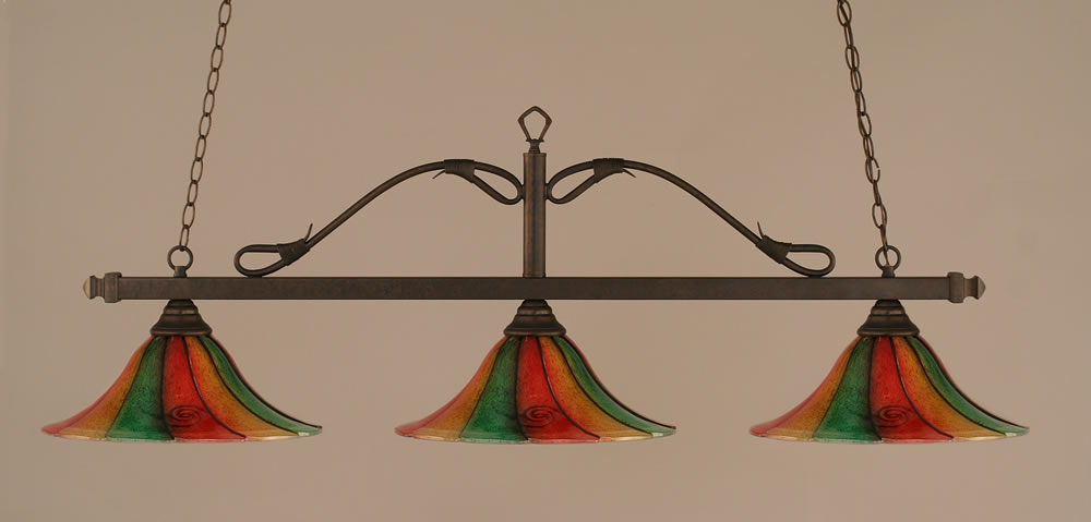 Scroll 3 Light Billiard Light Shown In Bronze Finish With 16" Italian Marble Glass