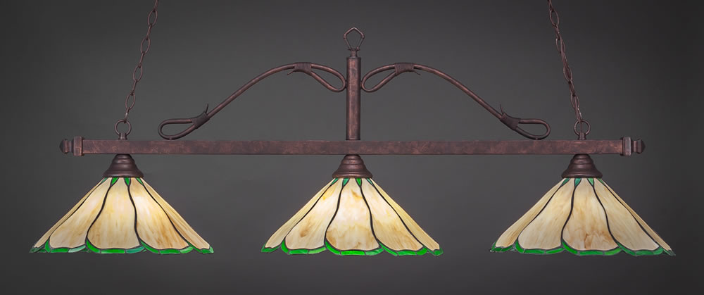 Scroll 3 Light Billiard Light Shown In Bronze Finish With 14" White Alabaster Glass