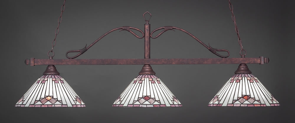 Scroll 3 Light Billiard Light Shown In Dark Granite Finish With 16" Firré Saturn Glass