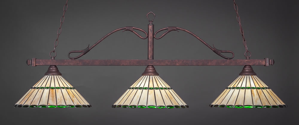 Scroll 3 Light Billiard Light Shown In Dark Granite Finish With 14" Italian Marble Glass