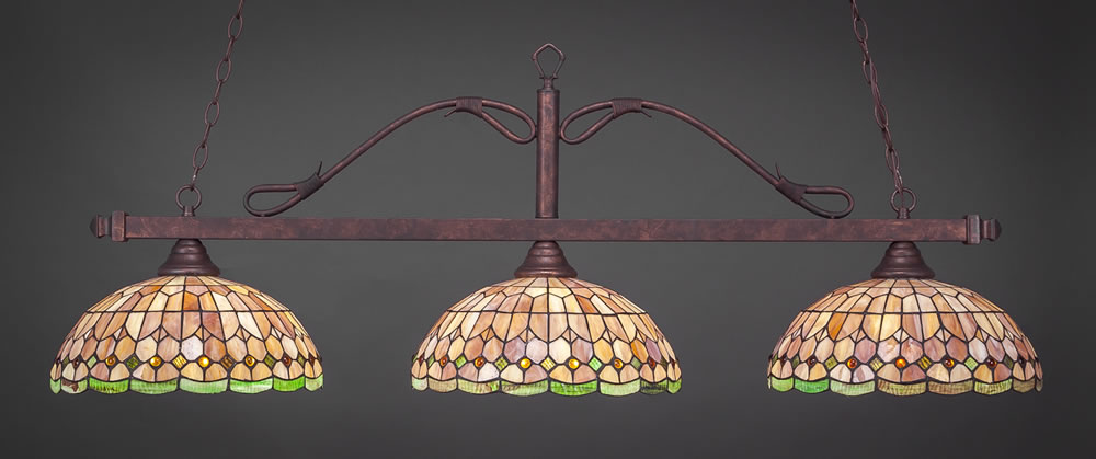 Scroll 3 Light Billiard Light Shown In Dark Granite Finish With 16" White Marble Glass