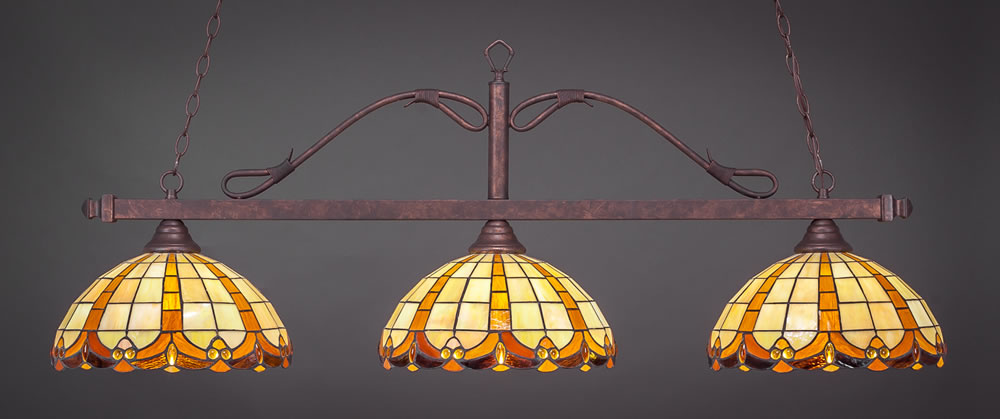 Scroll 3 Light Billiard Light Shown In Dark Granite Finish With 16" Italian Marble Glass
