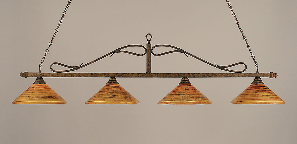 Scroll 4 Light Billiard Light Shown In Bronze Finish With 16" Firré Saturn Glass