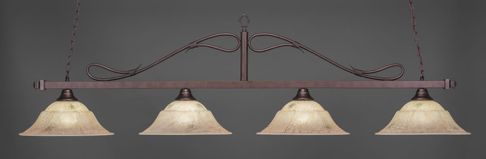 Scroll 4 Light Billiard Light Shown In Bronze Finish With 16" Italian Marble Glass