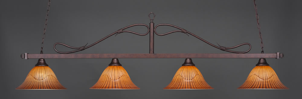 Scroll 4 Light Bar Shown In Bronze Finish With 14" Tiger Glass