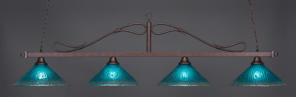 Scroll 4 Light Bar Shown In Bronze Finish With 16" Teal Crystal Glass