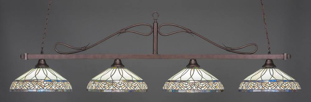 Scroll 4 Light Billiard Light Shown In Bronze Finish With 16" Royal Merlot Tiffany Glass
