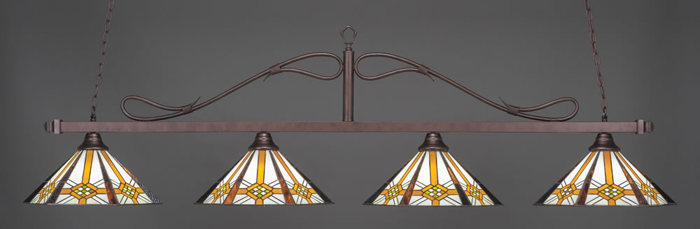 Scroll 4 Light Bar Shown In Bronze Finish With 16" Hampton Tiffany Glass