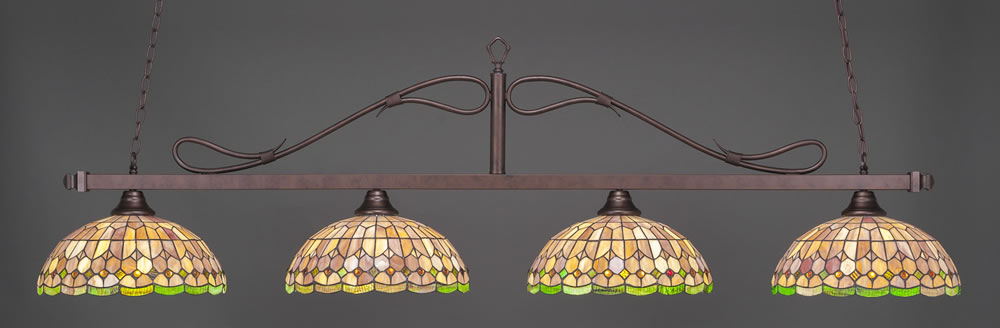 Scroll 4 Light Bar Shown In Bronze Finish With 15" Rosetta Tiffany Glass