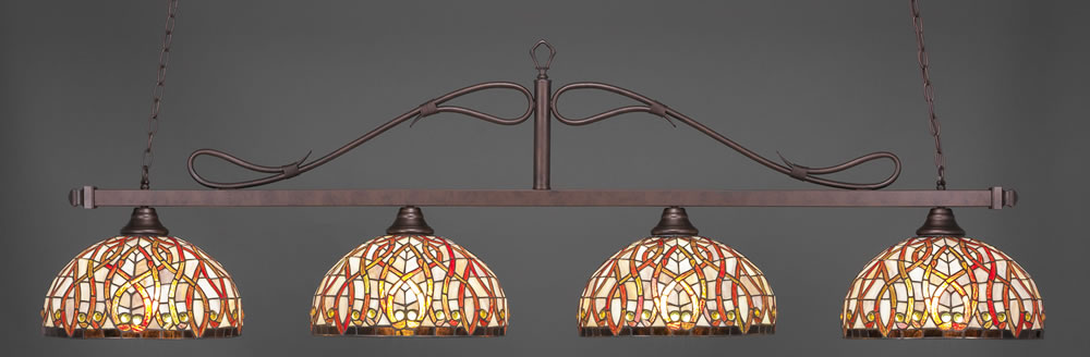Scroll 4 Light Bar Shown In Bronze Finish With 15" Persian Nites Tiffany Glass