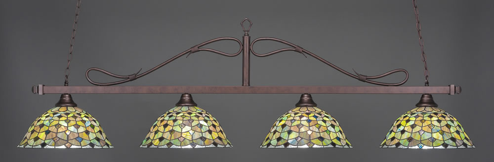 Scroll 4 Light Bar Shown In Bronze Finish With 16" Crescent Tiffany Glass