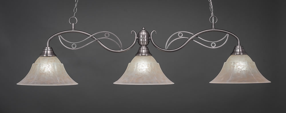 Jazz 3 Light Billiard Light Shown In Brushed Nickel Finish With 14" Amber Marble Glass