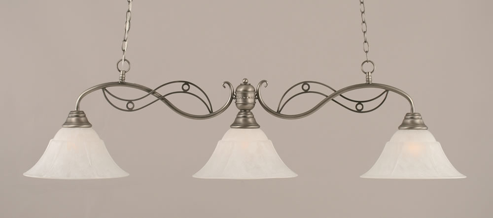 Jazz 3 Light Billiard Light Shown In Brushed Nickel Finish With 14" White Marble Glass