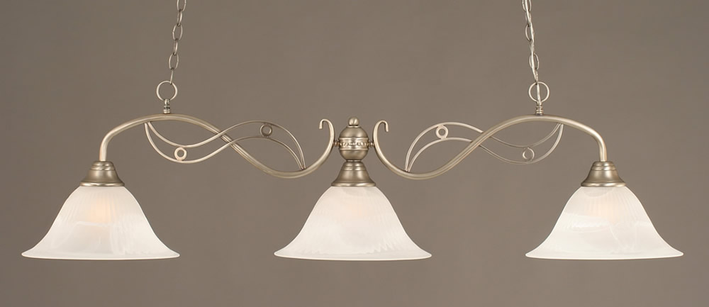 Jazz 3 Light Billiard Light Shown In Brushed Nickel Finish With 14" White Alabaster Glass