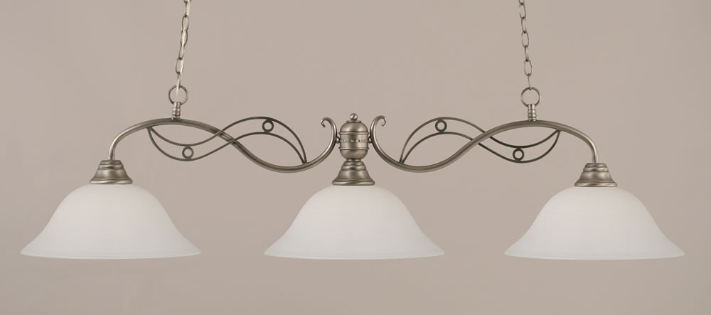 Jazz 3 Light Billiard Light Shown In Brushed Nickel Finish With 16" White Linen Glass